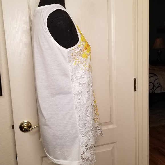 NWT's - Clotheshead Womens Petite Sunflower Sleeveless Tunic Lace Front Size S/P - Picture 4 of 10